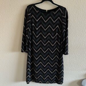 JESSICA HOWARD Womens's Size 14P 3/4 Sleeve Short Sheath Dress  Black Gold